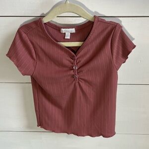 Btween Girls Ribbed Button-Front Top